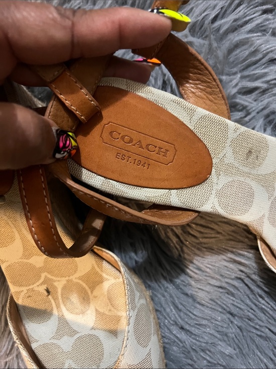 Coach Shoes - Coach Canvas & Leather Sandals in Saddle and Ivory